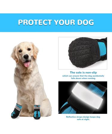 COMSLE Waterproof Dog Boots for Large Dogs | 4Pcs Set Paw Protectors with Reflective Straps | Anti Slip Soles | Size 6 (Width 5.6-6.6CM) Blue - Buy Online on GoSupps.com