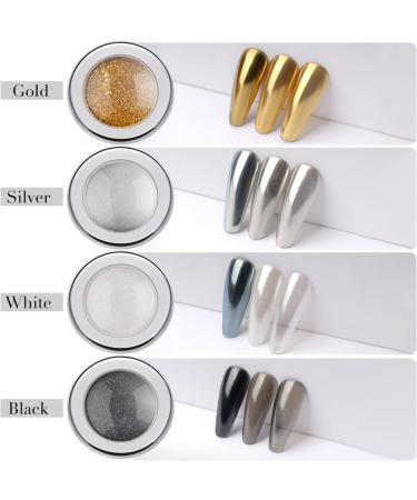 PrettyDiva Chrome Nail Powder Set - Mirror Glitter Effect Pigment Powder in Gold, Silver, Black & White - Metallic Collection - Buy Online on GoSupps.com