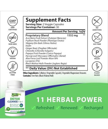 Detox Cleanse 11-in-1 Vegan Body Cleaner with Psyllium Husk, Aloe & Ginger - 30 Day Toxin Rid Capsules for Gut Health Support - Buy Online on GoSupps.com