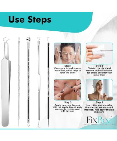 5PC Blackhead & Pimple Removal Kit with Tweezers - Facial Spot Popping Tool Set - Buy Online on GoSupps.com