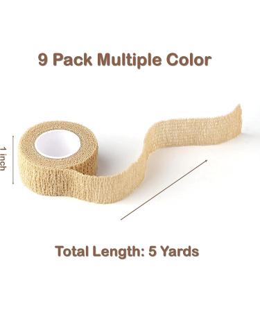Self Adhesive Bandage Wrap - 9 Pack 1"x5 Yards Elastic Athletic Tape for Ankle Wrist Finger - Multi Color Stick Wraps for Sports - Buy Online on GoSupps.com