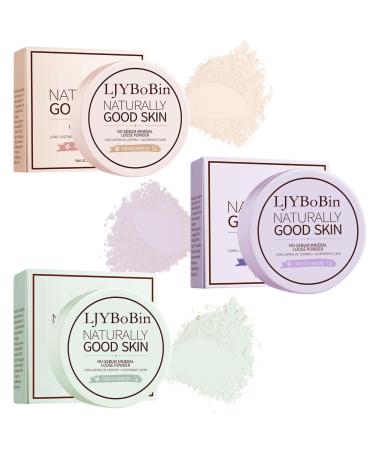 3PCS Loose Setting Powder Set Lightweight Long Lasting Oil Control Loose Face Powder Translucent Matte Drying Finishing Setting Powder for All Skin Types
