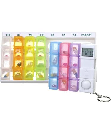 Edoso 7-Day Pill Organizer with Alarm | Weekly Medicine Box & Timer for Memory | German Description | Reinforced Alarm Tone | Colorful Tablet Containers - Buy Online on GoSupps.com