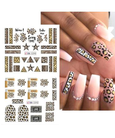 Brown Leopard Print Nail Stickers - Water Transfer Decals for Cute Nail Design - Autumn/Winter Manicure - Women/Girls Nail Decoration - Buy Online on GoSupps.com