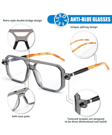 FEISEDY Vintage Square Blue Light Blocking Glasses - Unisex 70s Flat Aviator Anti-Glare Transparent Grey 52mm - Ideal for Computer Use - Buy Online on GoSupps.com