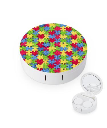 Autism Awareness Round Case For Contact Lens Kit Storage Box with Mirror Printed