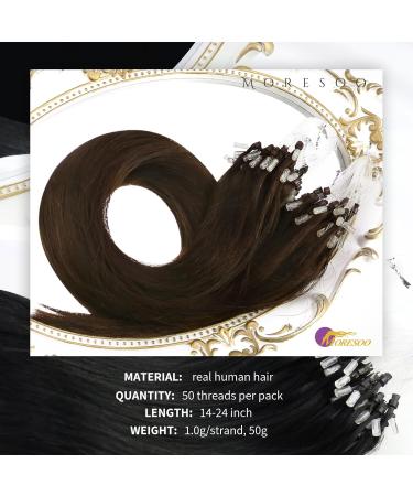 Moresoo Microring Extensions - Real Hair Dark Brown 45 cm | Remy Loop Extensions #4 | Easy Application Microrings 1g/s 50g - Buy Online on GoSupps.com