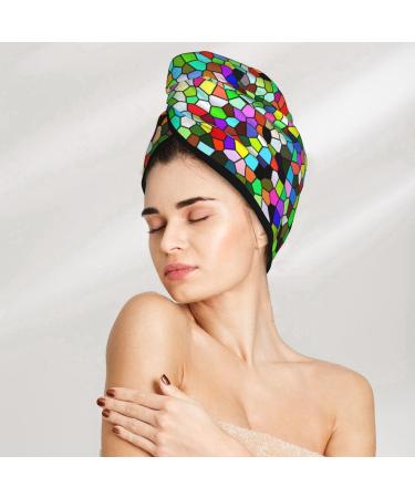 Hair Towel Wrap | Quick-Dry Turban & Button Towel | Colorful Tie Dye Stained Glass Hair Drying Towel - Buy Online on GoSupps.com