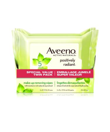Aveeno Positively Radiant Makeup Removing Wipes, 25 Count(Pack of 2)