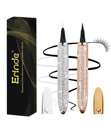 Erinde 2PCS Eyelash Glue Pen, Lash Glue Pen Upgraded Self-adhesive Eyeliner Pencil, No Glue No Magnetic Liquid Eyeliner Pen, Eye Liner for Eye Makeup and Wear Normal False Eyelashes, Black&Clear SET C