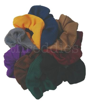 Scrunchie Set  9 Thermal Cotton Scrunchies  90s Style (Dark Colors)