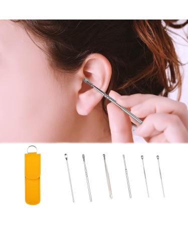 Nauze 6Pcs Stainless Steel Ear Wax Removal Kit - Reusable Metal Ear Cleaner for Children and Adults | Portable Bag Included (Yellow) - Buy Online on GoSupps.com