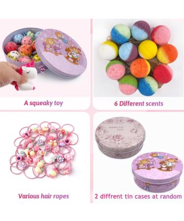 Bath Bombs for Kids 12+1 Bath Bombs with Girls Hair Ties Inside Bonus1 Funny Squeaking Toy Organic Colorful Bubble Bath for Kids Safe Tin Box Bath Bombs for Girls Gift Set for Birthday Party - Buy Online on GoSupps.com