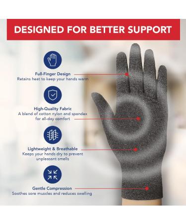 Doctor Developed Grey Arthritis Compression Gloves with Handbook - Joint Conditions, Raynauds Disease, Carpal Tunnel (S) - Buy Online on GoSupps.com