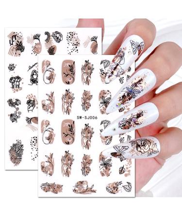 JMEOWIO Nail Ticker Rose Gold Black Flower - 12 Blatt Self-Adhesive Nail Art Stickers for Spring & Abstract Leaf Designs | International Shipping Available - Buy Online on GoSupps.com