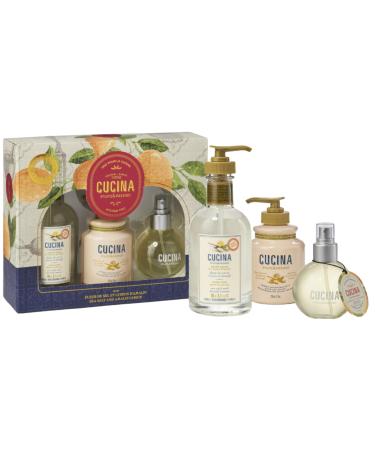 Fruits & Passion Cucina Kitchen Trio Holiday Gift Set - Hand Soap Hand Cream and Mist - (Sea Salt and Amalfi Lemon)