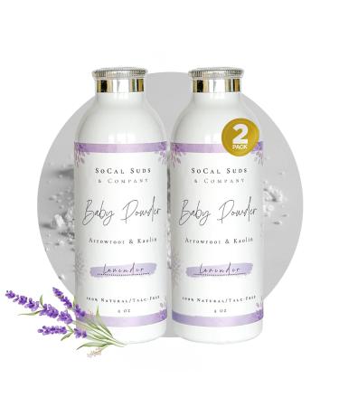 SoCal Suds & Company - Natural Baby Powder Talc-Free - with Arrowroot Powder Kaolin Aspen Bark Extract for Soft Soothing Protected Skin - Gentle Absorption - Lavender 4oz 2-Pack Lavender 4 Ounce (Pack of 2)