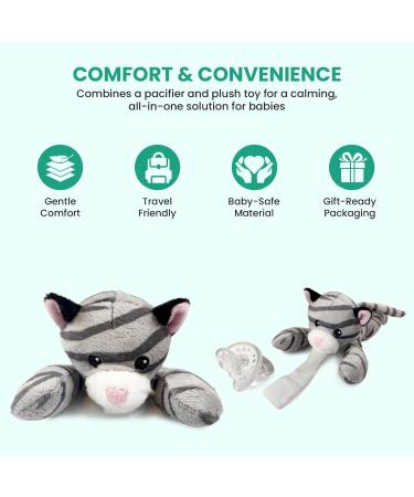 Pepe n Tito Detachable Pacifier Holder Silicone Pacifier with Stuffed Animal Removeable Baby Pacifier Holder for Cuddling with Comfort - Grey Cat - Buy Online on GoSupps.com