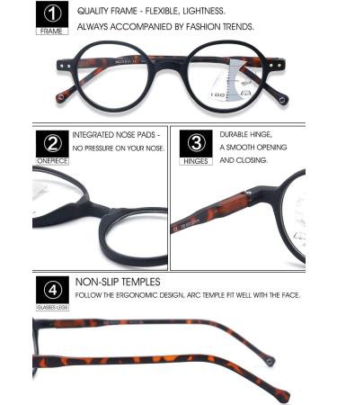 Vevesmundo Anti Blue Light Reading Glasses - Retro Round Nerd Glasses for Women & Men | Multifocal Blue Light Filter | Black & Leopard 3.0x - Buy Online on GoSupps.com
