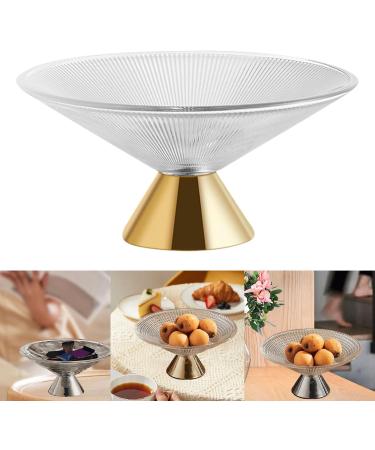 Ioensy Glass Fruit Bowl Decorative Glass Bowl Pedestal Bowl for Kitchen Counter Centerpiece Lines Gold - Buy Online on GoSupps.com