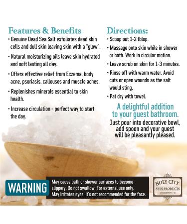 HOLY CITY SKIN PRODUCTS Exfoliating Body Scrub - Pure Dead Sea Salt Scrub for Hands and Body 16 fl oz Hydrating Moisturizing Skin Care for Body Acne Wrinkles (Coconut) - Buy Online on GoSupps.com