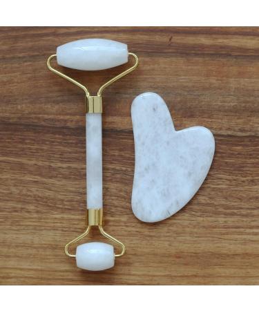 HOTACE Jade Roller Gua Sha Set Natural Jade Stone Roller for Face Beauty Facial Roller Massager Tools Face Slimming Lift Anti Wrinkle Skin Care Tools-White Jade - Buy Online on GoSupps.com