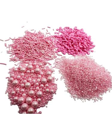 Edible Sprinkle Pink Mix 120g/4.2oz 4-Kind Perfect for Cake Decorations Baking Ice Cream Cookies Cupcake Topper Parties Pink Sprinkle Mix for Cake and Cupcake Decorating (Pink)