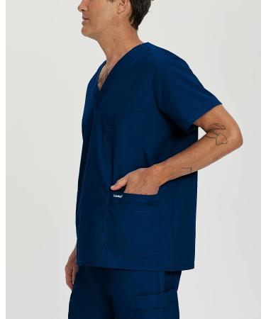 Landau Essentials Men's 5-Pocket V-Neck Scrub Top | 7489 Navy | Large Tall - Relaxed Fit - Buy Online on GoSupps.com