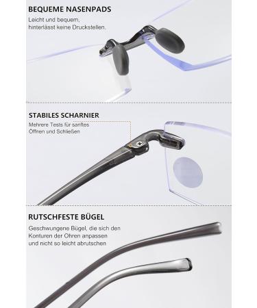 Lanomi Frameless Reading Glasses for Men - Rectangular Blue Light Filter Rimless Design Spring Hinges Transparent Gray 1.0x Visual Aid - Buy Online on GoSupps.com