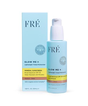 Tinted Mineral Sunscreen with Non-Nano Zinc Oxide  SPF 30 Face Moisturizer  GLOW ME by FRE Skincare (Medium-Deep) - Hydrating Lightweight Face Cream for Smoother  Healthier  & Glowing Skin - Reef-Safe Sunscreen