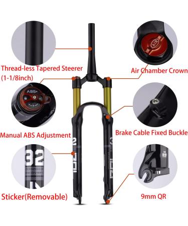 BOLANY 27.5 MTB Bicycle Magnesium Alloy Suspension Fork - Manual Lockout - Tapered Steerer - Buy Online on GoSupps.com