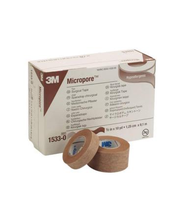 3M Micropore Paper Tape - 1/2 x 10 yds Tan - - Box of 24