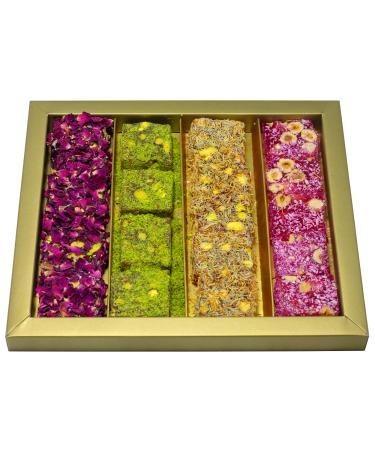 Cerez Pazari Luxury Turkish Delight Gift Box 17 oz - Pistachio, Hazelnut, Rose & Pomegranate Flavour | Vegan Gourmet Lokum (16-20 Pcs) - Buy Online on GoSupps.com