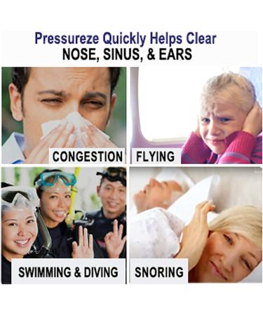 Pressureze All Natural Sterile Nasal Spray - Fast Relief for Sinus Allergies, Congestion, Blocked Ears & Snoring | 130 Sprays 18ml 0.6 Fl Oz - Buy Online on GoSupps.com