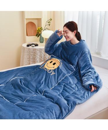 Cuddly blanket with sleeves personalized ceiling blanket for wearing suitable for the interior Suitable in the open sofa for adult men (color: blue) blue