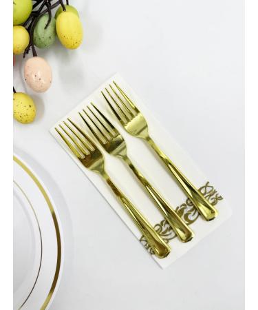 150 Count Disposable Plastic Forks 7.4-inch Heavy duty plastic Forks Ultimate Party Forks Collection Fancy Gold Plastic silverware Cutlery Perfect for Parties Catering Dinners Weddings