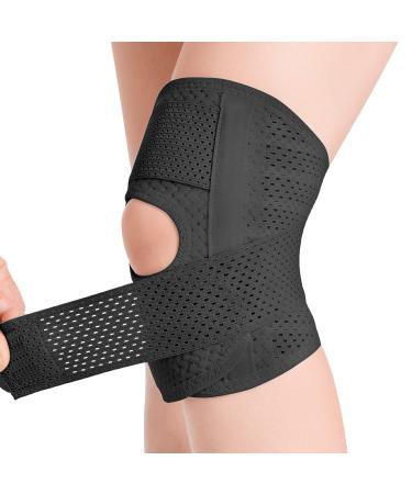 Galvaran Knee Brace with Side Stabilizers Relieve Meniscus Tear Knee Pain ACL MCL Arthritis,Joint Pain Relief, Breathable Adjustable Knee Support Suitable for Men and Women with Sports Injuries Black XL(Left) X-Large