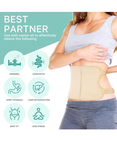Organic Castor Oil Pack Kit for Liver Support Washable Rigid Packs with Adjustable Strap & Castor Oil Included Khaiki Beige - Buy Online on GoSupps.com