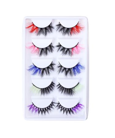 gootrades 5 Pairs Colored False Eyelashes Pack 3D Fluffy Faux Mink Color Eye Lashes Strip Wipsy Multicolored Two-Toned Fake Lashes for Daily Christmas Cosplay Red/Pink/Blue/Green/Purple Lashes on the End 5 Pairs 3D Fau...