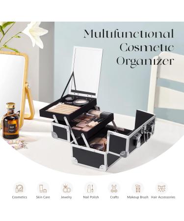 Travel Makeup Case with Mirror - Lockable Cosmetic Organizer Box for Women & Girls - Classic Black Portable Beauty Storage - Buy Online on GoSupps.com