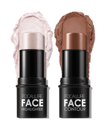 2 PCs Contouring Stick Cream Bronzer and Highlighter Stick creamy texture Long-lasting contours illuminate the face make-up contouring pen for face and neck (universal-0103)