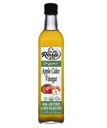 De La Rosa Organic Apple Cider Vinegar, Raw & Unfiltered, Kosher for Passover, Vegan & Gluten Free, Great for Salad Dressing & Marinades, Apple Cider with The Mother, 16.9 Oz (Pack of 1) 16.9 Ounce