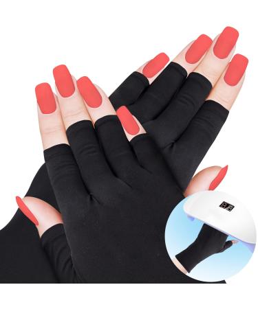 ANCIRS 2 Pairs UV Gloves for Gel Nail Lamp, Anti UV Fingerless Gloves for Nail Art DIY Accessories, Gel Manicure UV Shield Gloves for Hand Skin Care Protection-Black