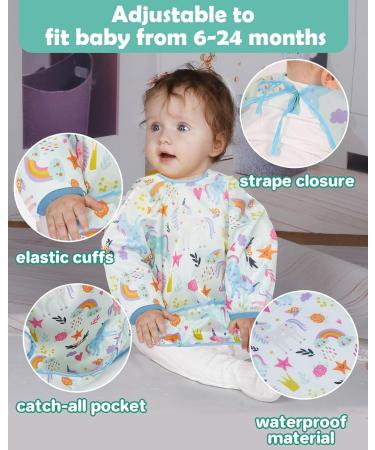 Lictin Waterproof Baby Bibs with Sleeves 5 Pcs - Unisex Feeding Apron for Infant Toddler 0-2 Years - Cute Cartoon Design - Multicolor - Buy Online on GoSupps.com
