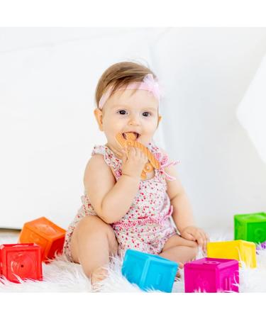 4Pack Silicone Teething Toys for Babies 0-12 Months | BPA Free Chew Relief Toys with Clip | Molar Teether Keepsake Gifts | Orange+Yellow - Buy Online on GoSupps.com