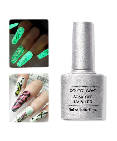 Fokostar Glow in the Dark Nail Gel Polish Translucent Color Changing  0.26 fl oz Nail Art Neon Top Coat for Women