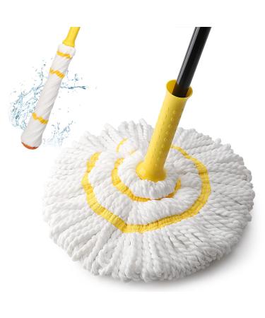 Self-Wringing Twist Mop for Floor Cleaning, Long Handled Microfiber Floor Mop with Top Scouring Pad for Kitchen, Hardwood, Restaurant, Bathroom, Garages, Warehouses, Office, 57-inch Yellow Twist Mop