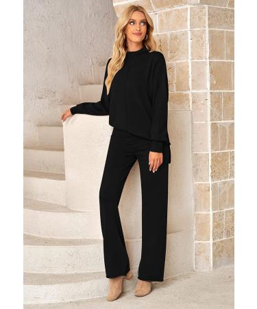 Fixmatti Women's Knitted High Neck Sweater Wide Leg Pant Set - Yy-black Large - Buy Online on GoSupps.com