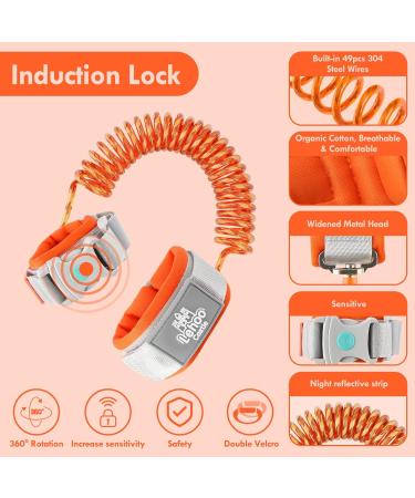 Lehoo Castle Toddler Rein for Walking 1.5M Wrist Reins with Induction Lock - Anti Lost Wrist Link for Toddlers - Orange - Buy Online on GoSupps.com