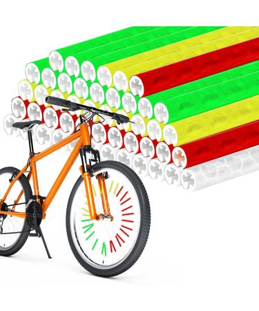 inheming 48 PCS Bike Spoke Reflectors, Bicycle Wheel Spoke Wraps Decoration, Riding Reflective Warning Strips Clip Tube for Kids Road Mountain Bike